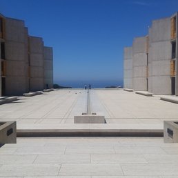 Travertine marble courtyard with River of Life in center, overlooking Pacific Ocean Travertine marble courtyard with River of Life in center, overlooking Pacific Ocean