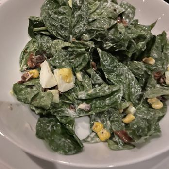 The Old Warsaw - Spinach salad with egg, corn, bacon and tomatoes. - Seafood Near Me - Dallas, Texas The Old Warsaw - Spinach salad with egg, corn, bacon and tomatoes. - Seafood Near Me - Dallas, Texas