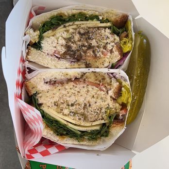 2nd Healthy Eatery - Chicken Salad Sandwich with chips and a large pickle slice - Delis Near Me - Bellflower, California