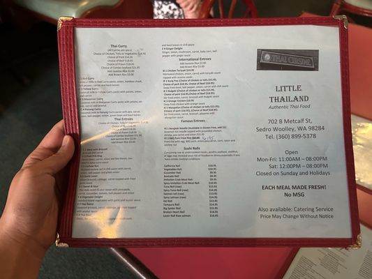 Menu photo 4 Little Thailand Sedro-Woolley, WA