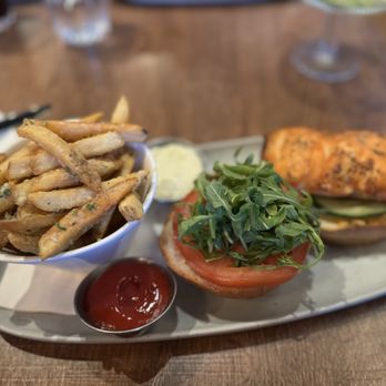 The Story Cafe - Salmon burger with truffle fries - Pizza Near Me - Richmond, British Columbia The Story Cafe - Salmon burger with truffle fries - Pizza Near Me - Richmond, British Columbia