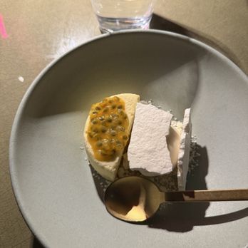 Paradisaea - dessert #2: panna cotta with passion fruit topping, homemade ice cream, and white chocolate crumbles - New American Near Me - San Diego, California