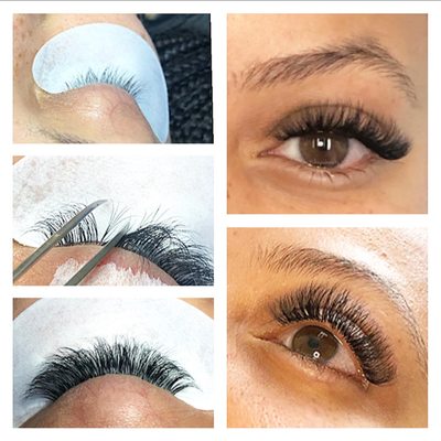 Volume Sets - Volume Full Set - includes a mixture 2D-4D faux mink luxe lashes, collagen under eye treatment, and take home kit. Results in a fuller and fluffier look compared to classic lash extensions.