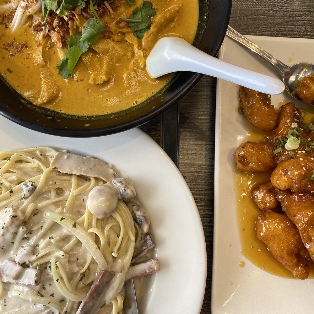 My Vegan - Yellow Curry Noodle, Carbonara Pasta, Orange Chicken - Thai Near Me - Pasadena, California My Vegan - Yellow Curry Noodle, Carbonara Pasta, Orange Chicken - Thai Near Me - Pasadena, California