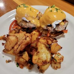 CK apple Sausage Benedict served w/crispy potato