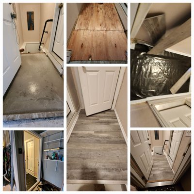 Garage entry to house/ mudroom flooring and door - this pirtsford ny couple had several issues including door not operating properly, movement is floor, the level Ness and inability to lock the door.
A couple is now satisfied with result all is fixed, and the sub slab has been level out, adding a vapor barrier, sub flooring, flooring tiles, and new trim Garage entry to house/ mudroom flooring and door - this pirtsford ny couple had several issues including door not operating properly, movement is floor, the level Ness and inability to lock the door.
A couple is now satisfied with result all is fixed, and the sub slab has been level out, adding a vapor barrier, sub flooring, flooring tiles, and new trim