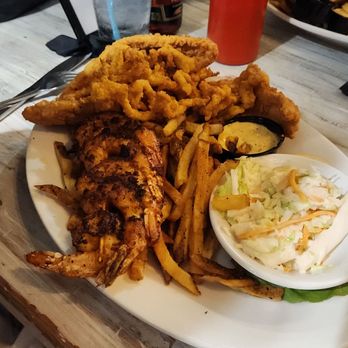 Blue Moon Beach Grill - The Sandbar: Autry Fried Flounder, Tender Fried Clam Strips, Blackened Shrimp - Seafood Near Me - Nags Head, North Carolina