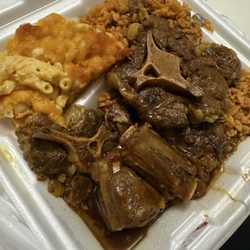 Large Oxtail with rice and granules and Mac and cheese. $22.