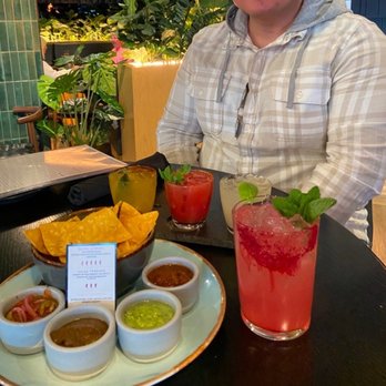 La Popular - Salsa Tray, Margarita Flight, and Cactus Pear & Pom Agua Fresca - Mexican Near Me - Porter Ranch, California La Popular - Salsa Tray, Margarita Flight, and Cactus Pear & Pom Agua Fresca - Mexican Near Me - Porter Ranch, California