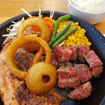 Pepper Lunch - Angus cut steak & salmon Combo Deluxe - Teppanyaki Near Me - Artesia, California