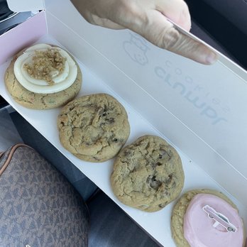 Crumbl - Fairfield - Left to right - cake batter, chocolate chip and last frosted sugar cookie - Bakeries Near Me - Fairfield, California Crumbl - Fairfield - Left to right - cake batter, chocolate chip and last frosted sugar cookie - Bakeries Near Me - Fairfield, California