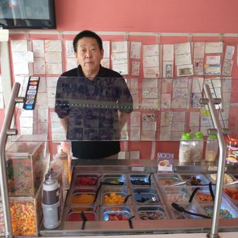 Seaside Yogurt - Inside with the owner in front of the toppings bar - Ice Cream & Frozen Yogurt Near Me - Del Mar, California