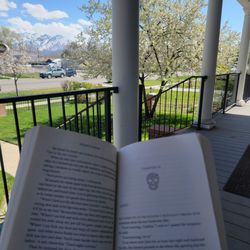 b Space Salon - Reading on their awesome patio while my hair is dying.
