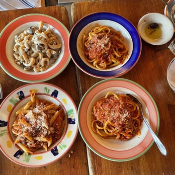 Max Soha Restaurant - Casarecce Alla Norcina (top left), Penne Alla Bolognese (bottom left) and Bucatini all'Amatriciana (both dishes on the right) - Italian Near Me - New York, New York Max Soha Restaurant - Casarecce Alla Norcina (top left), Penne Alla Bolognese (bottom left) and Bucatini all'Amatriciana (both dishes on the right) - Italian Near Me - New York, New York