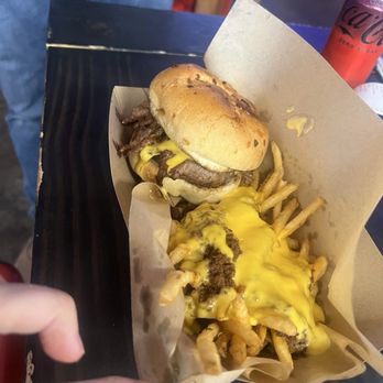 Nicky’s Sammie Shack - Beef and cheddar with chili cheese fries - Sandwiches Near Me - Warrior, Alabama Nicky’s Sammie Shack - Beef and cheddar with chili cheese fries - Sandwiches Near Me - Warrior, Alabama