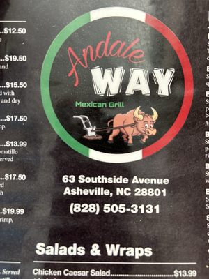 Menu photo 1 Andale Way Mexican Grill Asheville, NC Menu photo 1 Andale Way Mexican Grill Asheville, NC