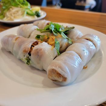Banh Cuon Tay Ho - Banh Uot Thit Nuong (Rice crepes wrapped around grilled pork and veggies.) Don't forget a liberal pour of fish sauce for the perfect bite! - Vietnamese Near Me - Westminster, California