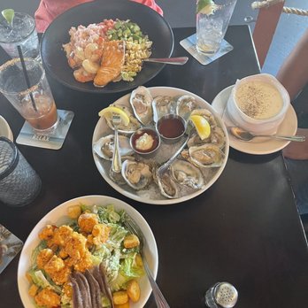 The Black Marlin - Louie Salad, Double Clam Chowder and Oysters (cold water)  and Caesar Salad (petite) with anchovies and Sriracha Shrimp - Seafood Near Me - Tustin, California