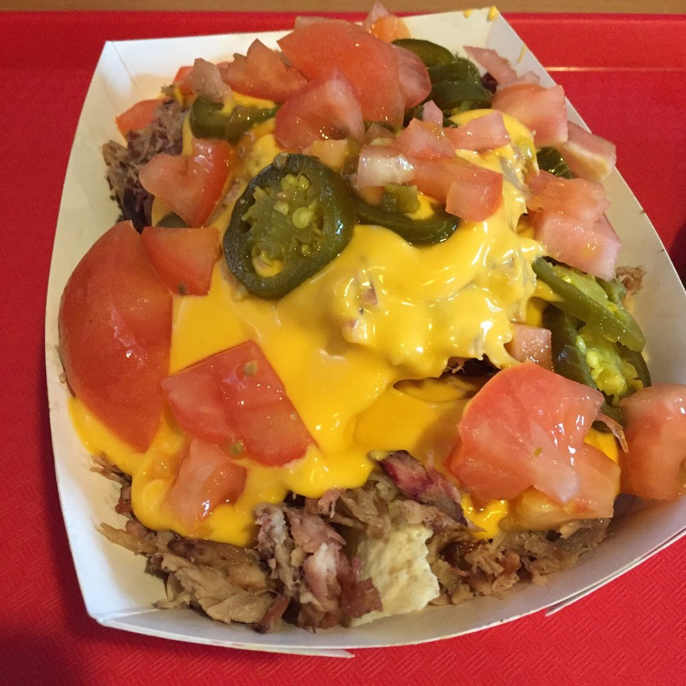Hickory Hillz BBQ - Half order pulled pork nachos $4.75. - Barbeque Near Me - Edinburgh, Indiana