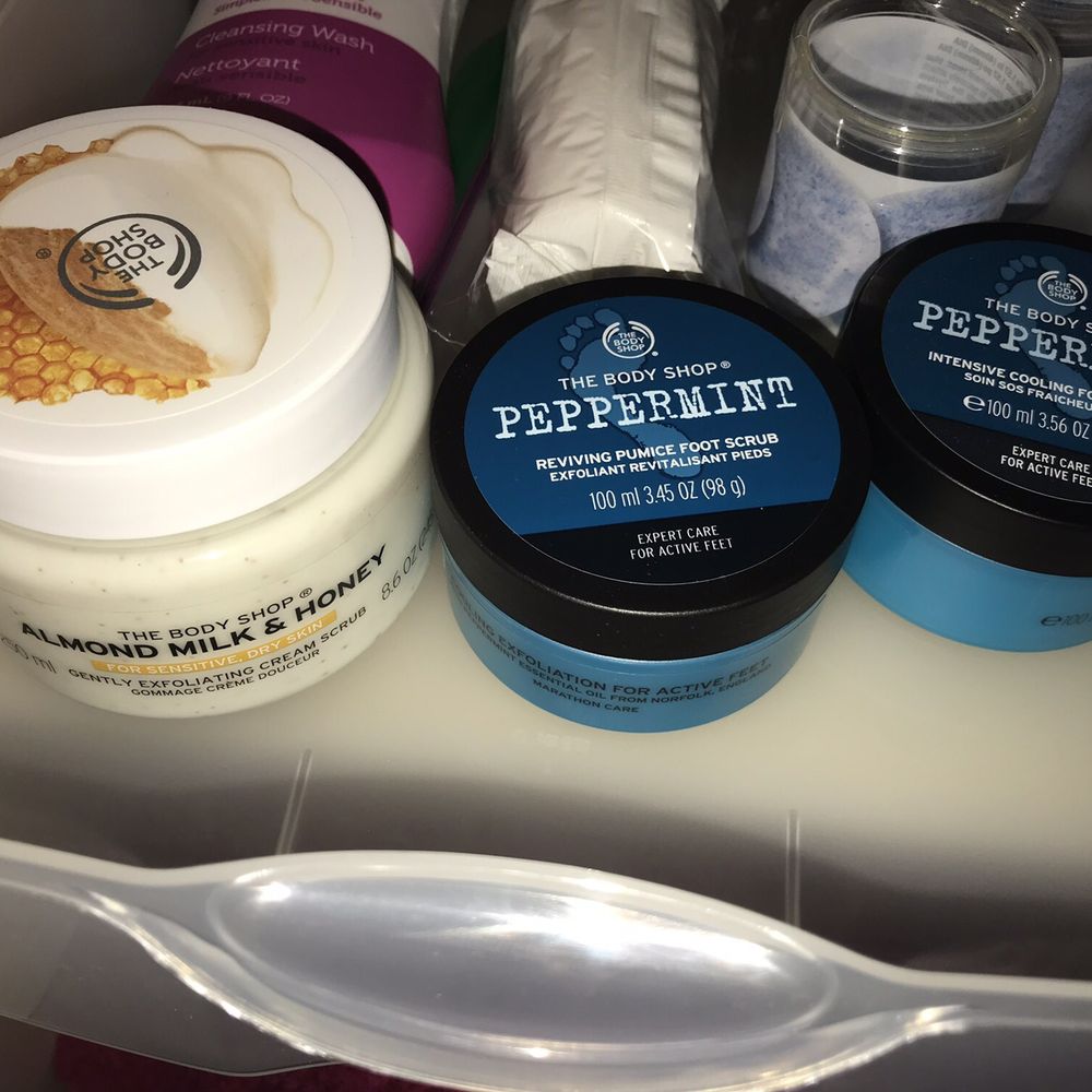 Body scrub. Foot scrub. Foot lotion