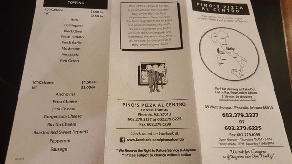 Menu photo 5 Pino's Pizza Al Centro Phoenix, AZ