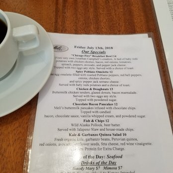 Meli Cafe - Daily Special! Chocolate chip pancakes with candied bacon? Why didn't I order that? - Breakfast & Brunch Near Me - Chicago, Illinois
