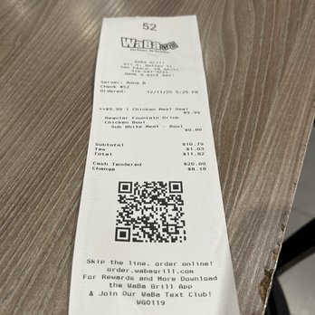 WaBa Grill - Receipt - Fast Food Near Me - San Pedro, California