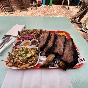 Fikscue Craft BBQ - Brisket, Dino beef ribs, coleslaw and fried rice. Famous BBQ sauce - Barbeque Near Me - Alameda, California