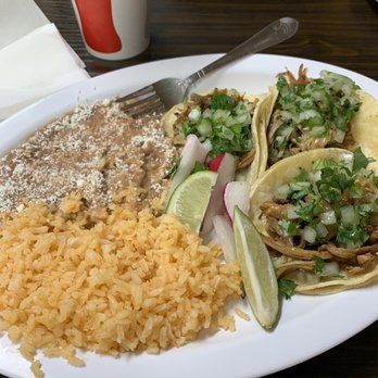 La Chabelita Taqueria - Pork carnitas, radish, beans, and rice - Tacos Near Me - Beaverton, Oregon