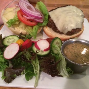 Nipper's Cafe - Burger and side salad - American Near Me - Manchester Center, Vermont Nipper's Cafe - Burger and side salad - American Near Me - Manchester Center, Vermont