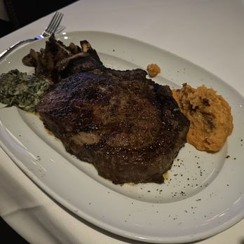 Steak 48 Del Mar - The 22-oz ribeye with our selected sides, the creamed spinach, the sautéed mushrooms and the praline sweet potatoes - Steakhouses Near Me - Del Mar, California Steak 48 Del Mar - The 22-oz ribeye with our selected sides, the creamed spinach, the sautéed mushrooms and the praline sweet potatoes - Steakhouses Near Me - Del Mar, California