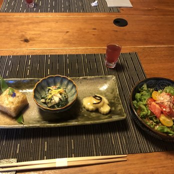 O Gawa Shou - Appetizers, wild grape sake, and salad with home-made ginger sauce - Hot Springs Near Me - North Granby, Connecticut O Gawa Shou - Appetizers, wild grape sake, and salad with home-made ginger sauce - Hot Springs Near Me - North Granby, Connecticut