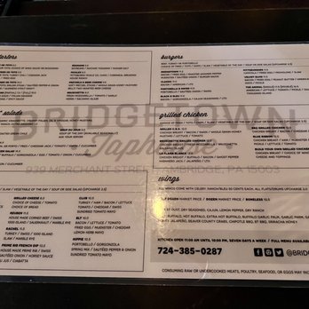 Bridgetown Taphouse - Food menu April 2023 - Sports Bars Near Me - Ambridge, Pennsylvania