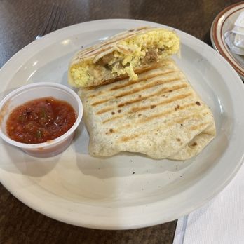 Branding Iron Bistro - Breakfast Burrito with Suasage. Salsa on side. - Coffee & Tea Near Me - Pierre, South Dakota