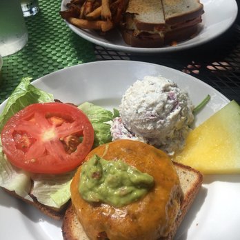 Cafe Karibo - The Famous Veggie Burger with GF bread, served with potato salad - Seafood Near Me - Fernandina Beach, Florida Cafe Karibo - The Famous Veggie Burger with GF bread, served with potato salad - Seafood Near Me - Fernandina Beach, Florida