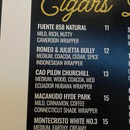 Cigar menu Cigar menu