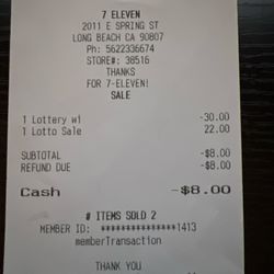 7-Eleven - Lotto receipt