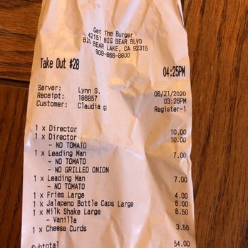 Get The Burger - Our receipt on Father's Day 2020 - Burgers Near Me - Big Bear Lake, California Get The Burger - Our receipt on Father's Day 2020 - Burgers Near Me - Big Bear Lake, California