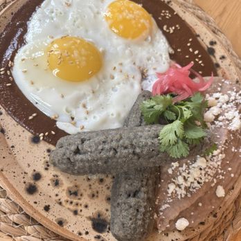 Café Piro - Moletta Mole (fried egg), blue corn bread and beans - Mexican Near Me - Socorro, Texas Café Piro - Moletta Mole (fried egg), blue corn bread and beans - Mexican Near Me - Socorro, Texas