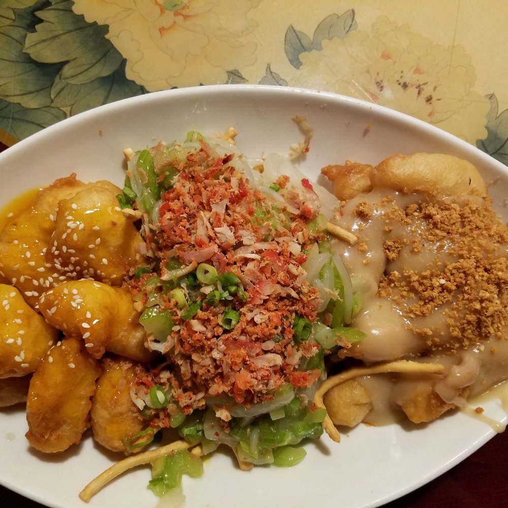 #7 - (lemon chicken substituted for sweet & sour chicken), pork chow mein, almond chicken #7 - (lemon chicken substituted for sweet & sour chicken), pork chow mein, almond chicken