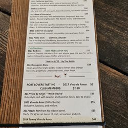 Wine tasting menu