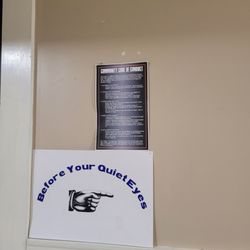 Before Your Quiet Eyes - Sign when you first walk in the main door