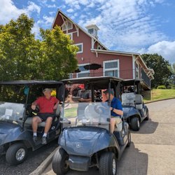 The Golf Club at Bradshaw Farm - Checking in with the starter before Red Hole No. 1. The Golf Club at Bradshaw Farm clubhouse behind us.