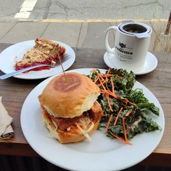 Caffe Fantastico - Crispy tofu sandwich, strawberry pie, sour cherry green tea