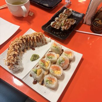 Sushi A Go Go - Top was the Spider Roll Left side was the Philadelphia edamame crunch Bottom right is the Salmon Avocado Mango Spring Roll - Sushi Bars Near Me - Johnston, Iowa Sushi A Go Go - Top was the Spider Roll Left side was the Philadelphia edamame crunch Bottom right is the Salmon Avocado Mango Spring Roll - Sushi Bars Near Me - Johnston, Iowa