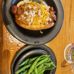 Double Dogs - Hillsboro Village - Chili cheese hotdog & steamed green beans