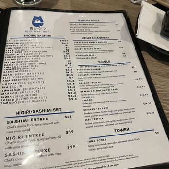 Bleu Bear Sushi - Menu as of 2-15-25 - Sushi Bars Near Me - Bedford, Texas