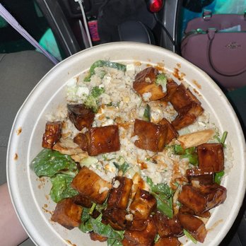 Roots Natural Kitchen - BBQ Tofu, spinach, brown rice, feta, cucumber, pita chips, and lemon tahini dressing - Salad Near Me - Pittsburgh, Pennsylvania Roots Natural Kitchen - BBQ Tofu, spinach, brown rice, feta, cucumber, pita chips, and lemon tahini dressing - Salad Near Me - Pittsburgh, Pennsylvania