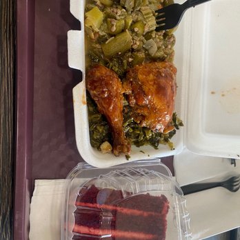 Tropical Paradise - BBQ Chicken greens, okra,and red velvet cake. - Caribbean Near Me - Orlando, Florida Tropical Paradise - BBQ Chicken greens, okra,and red velvet cake. - Caribbean Near Me - Orlando, Florida