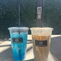Blue raspberry energy infusion, magnolia coffee breve style Blue raspberry energy infusion, magnolia coffee breve style